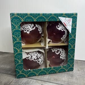 VITBIS Poland 3 inch Cranberry Red Frosted Victorian Design Glass Ornament Set 4